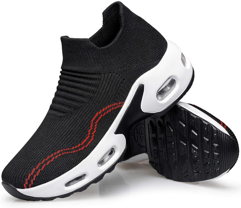 DOUSSPRT Womens Walking Shoes Slip on Sock Sneakers Lady Girls Nurse Mesh Air Cushion Platform Loafers Fashion Casual Size 8 Black&White - Image 3